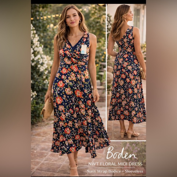 Boden Dresses & Skirts - Boden NWT Floral Maxi Dress Navy Wrap Bodice Sleeveless | Spring Summer